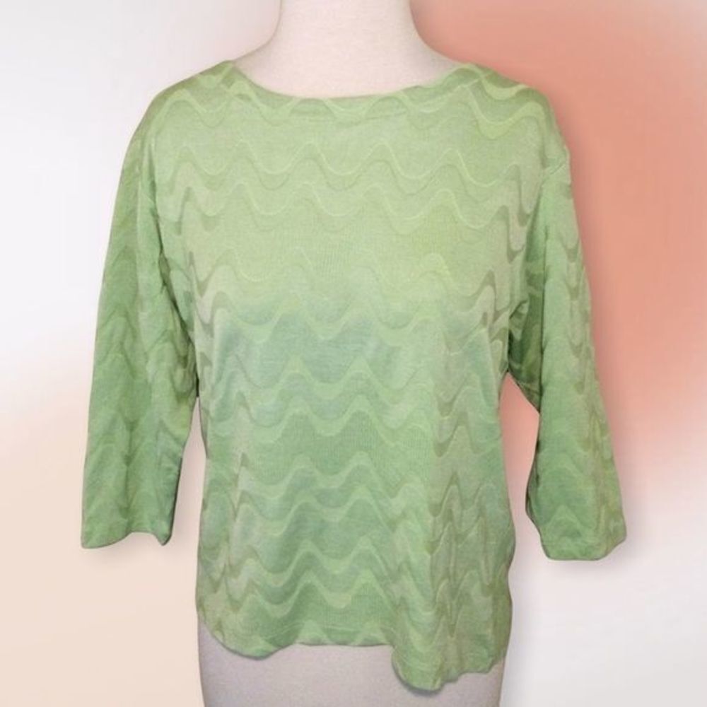 JAMIE Sadock Spring Green Silk Blend Crew Neck Pullover Top Tee Size S/M